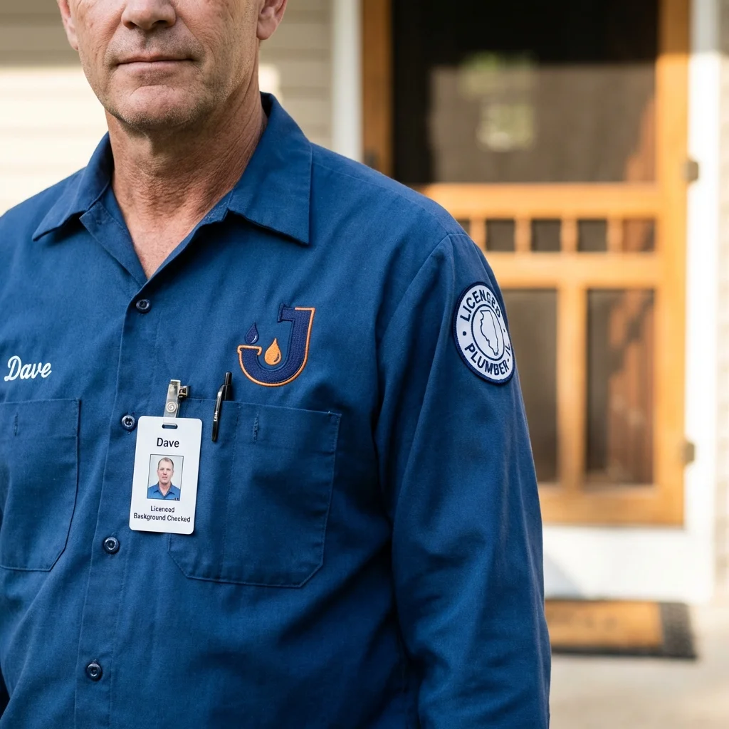 Licensed plumber showing ID badge in Modesto, CA
