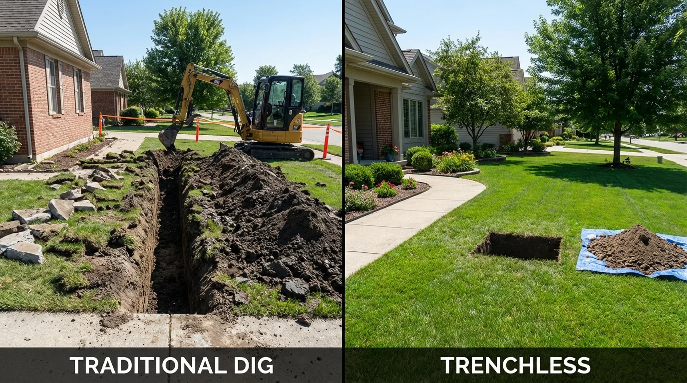 Trenchless sewer repair with minimal yard damage versus traditional excavation in Modesto, CA